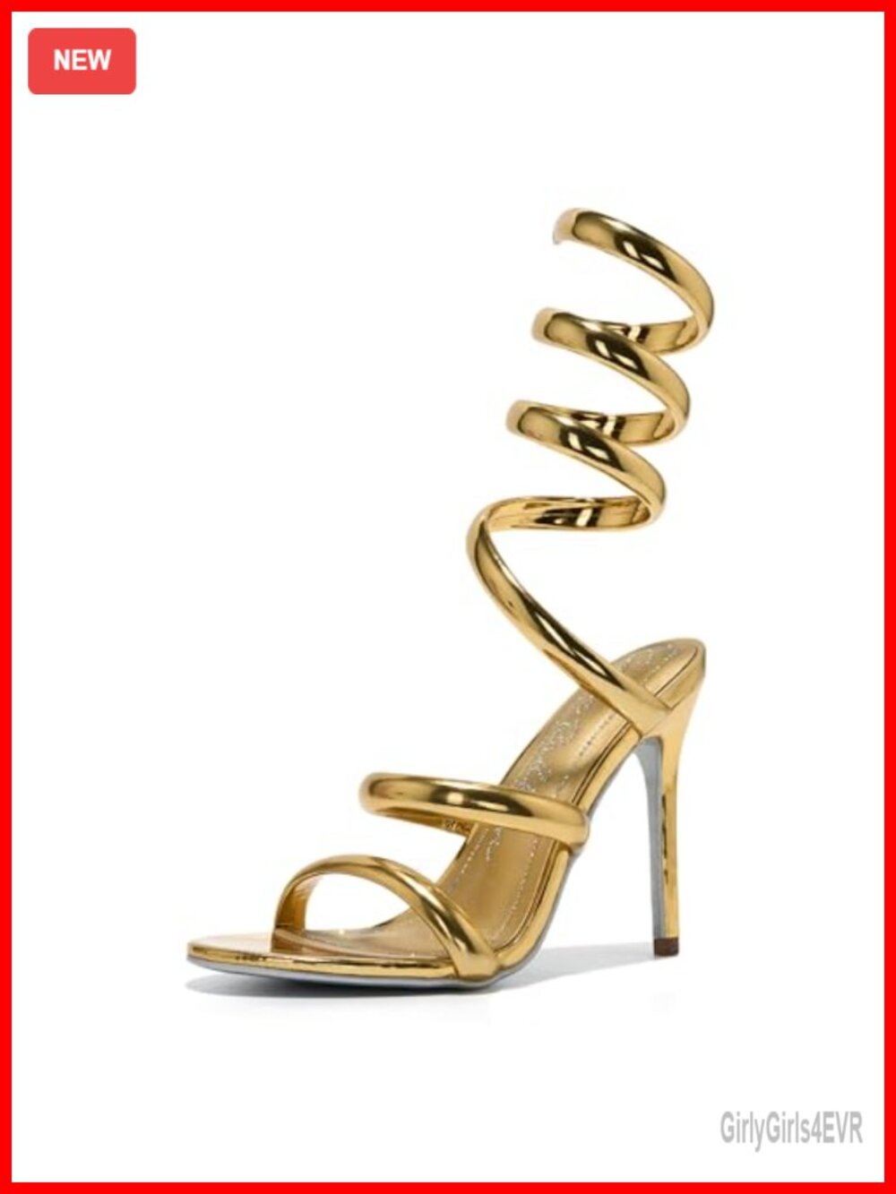 Patent Metallic Spiral Coil Ankle Wrap Stiletto Heeled Sandals